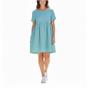 HYFVE Women's Light Blue Short‎ Sleeve Gauze Babydoll Mini Dress Size L